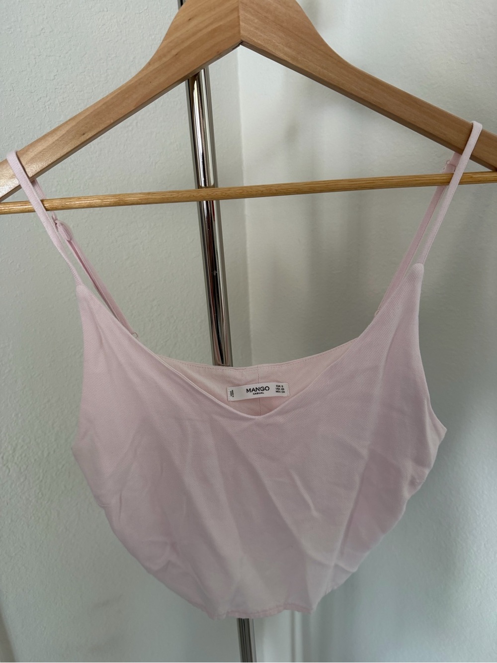 Mango Pale Pink Ribbed Camisole with Adjustable Straps